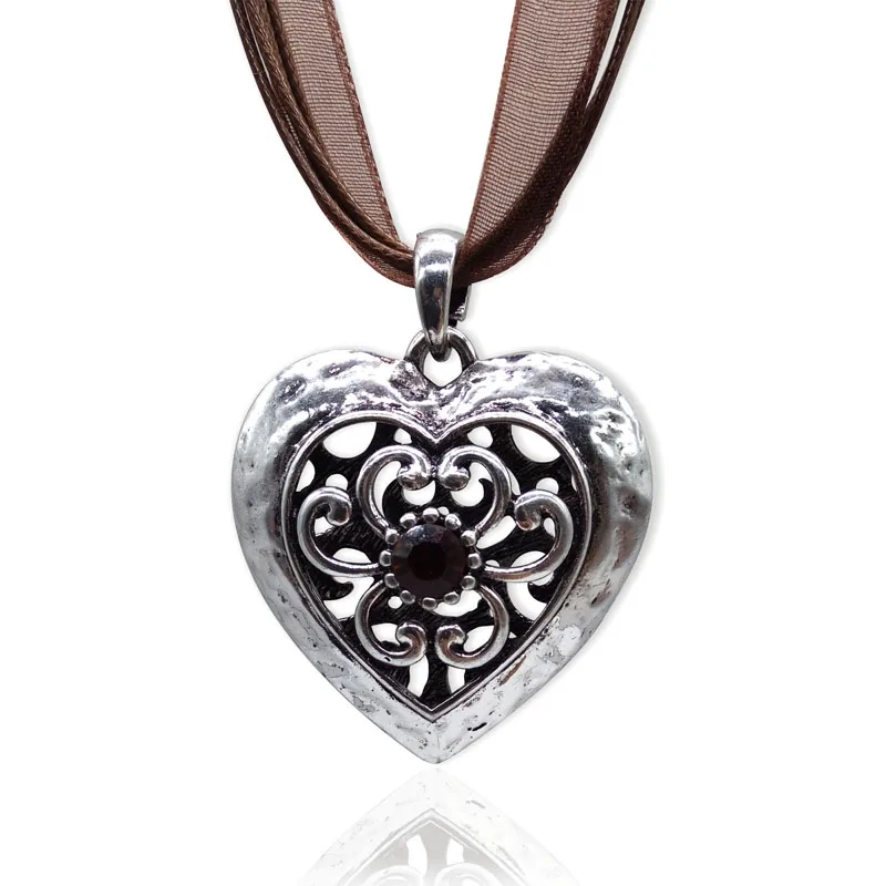 Винтажное ожерелье с сердцем подвеска черная клетчатая лента колье кристальная