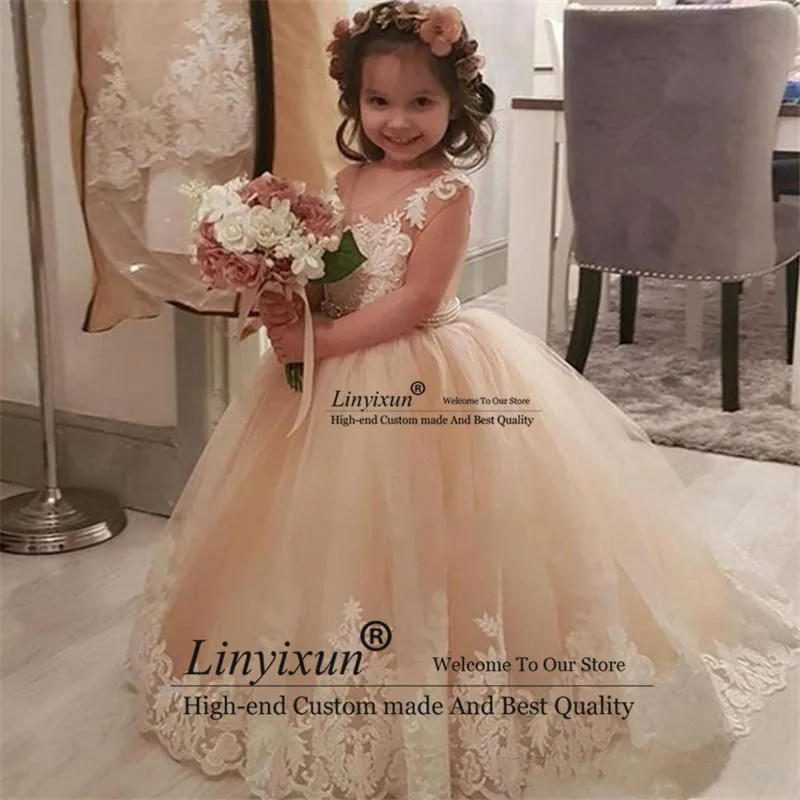 

Милое кружевное платье с цветочным принтом для девочек, 2020, фатиновое платье принцессы с аппликацией, кружевное платье с бисером и поясом, д...