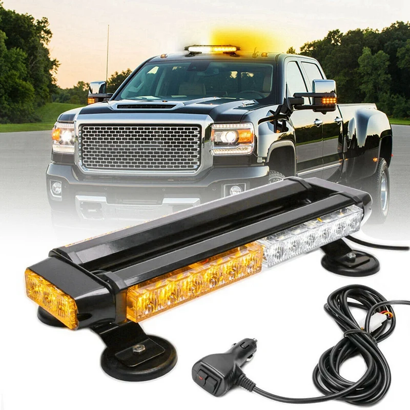 

Amber/ White 30 LED Roof Strobe Flashing Light Bar Magnetic Emergency Beacon Warning Flash 30W 12V