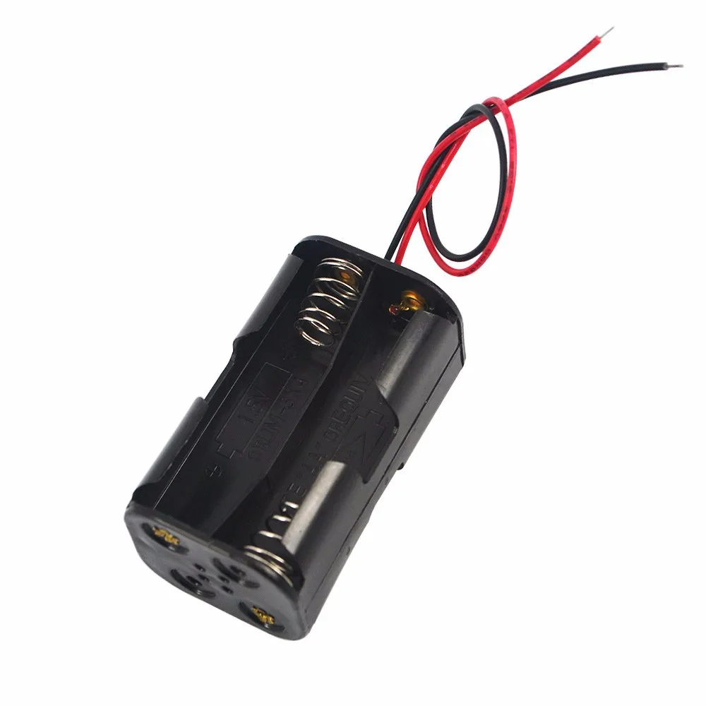 

High Quality AA Battery Holder 6V for 4 x AA Batteries Black Plastic Storage Box Case Dual Layers With Wire Lead