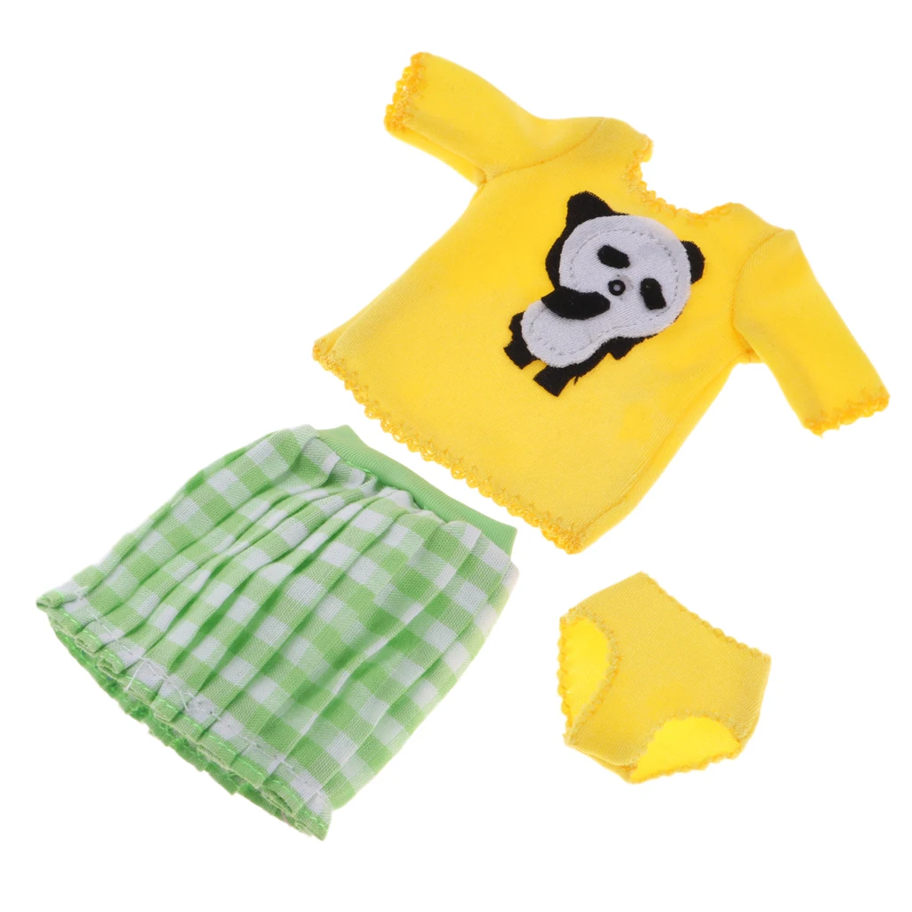 Милая футболка с мультяшным принтом и мини-юбка в клетку для 12-дюймовой модели |