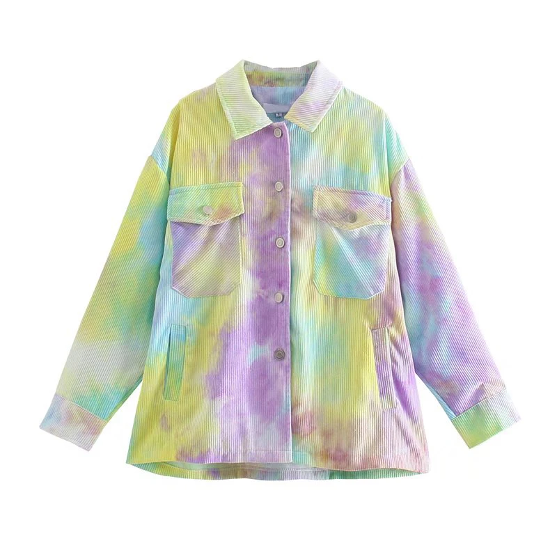 

YENKYE Fashion 2021 Women Tie Dye Casual Shirt Jacket Vintage Oversize Long Sleeve Pockets Spring Autumn Coat
