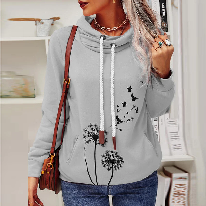 

Women Autumn Casual Drawstring Hoodies Fashion Dandelion Butterfly Printed Pullover Tops Winter Harajuku Long Sleeve Sweatshirts