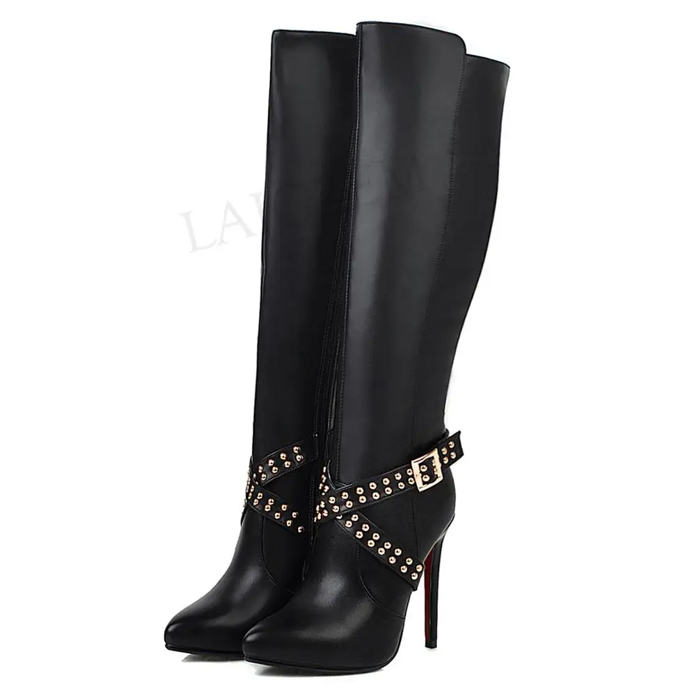 Женские сапоги с заклепками на высоком каблуке Размеры 33 43|Сапоги до колена| |