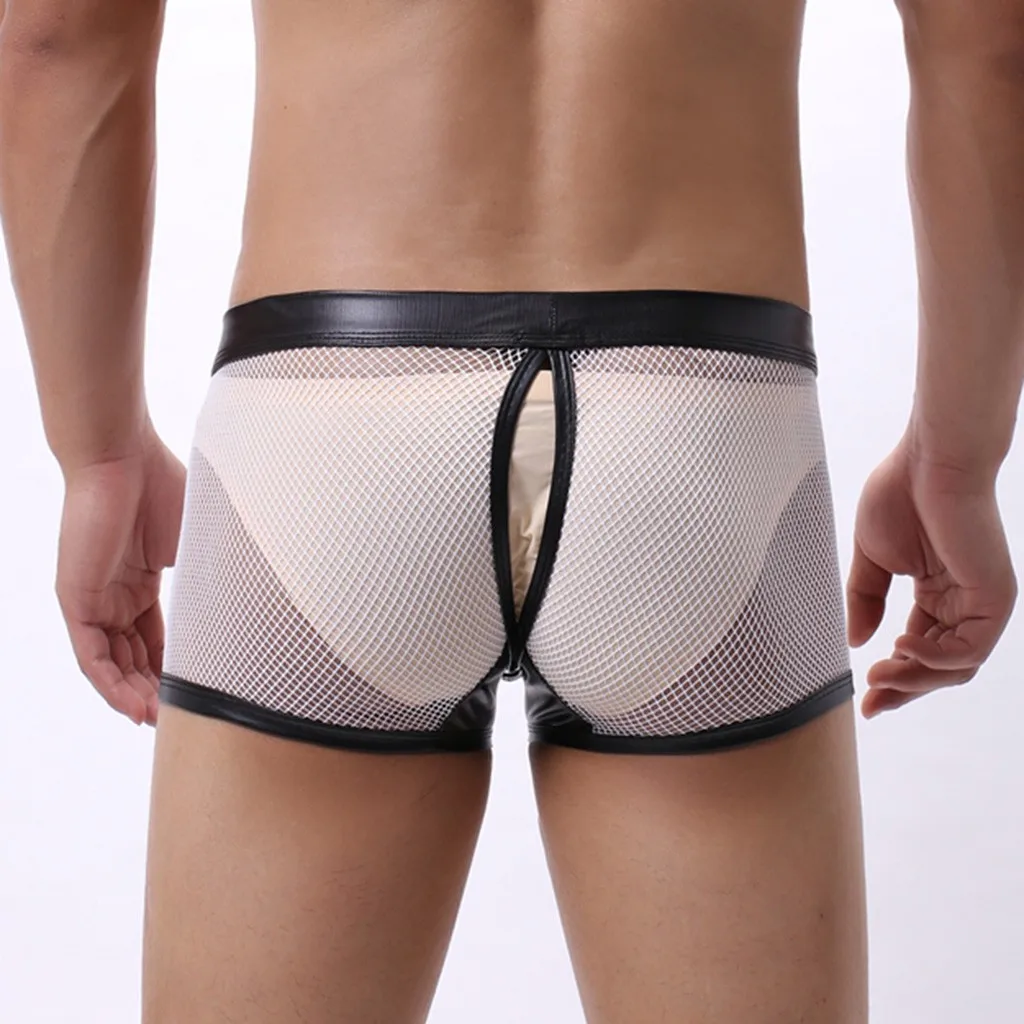 Мужские трусы боксеры прозрачные сетчатые с открытой промежностью сексуальное