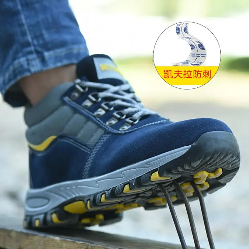 fj37 mens sneakers safety work shoes cow suede steel toe indestructible security anti smash stab resistance male working boots free global shipping