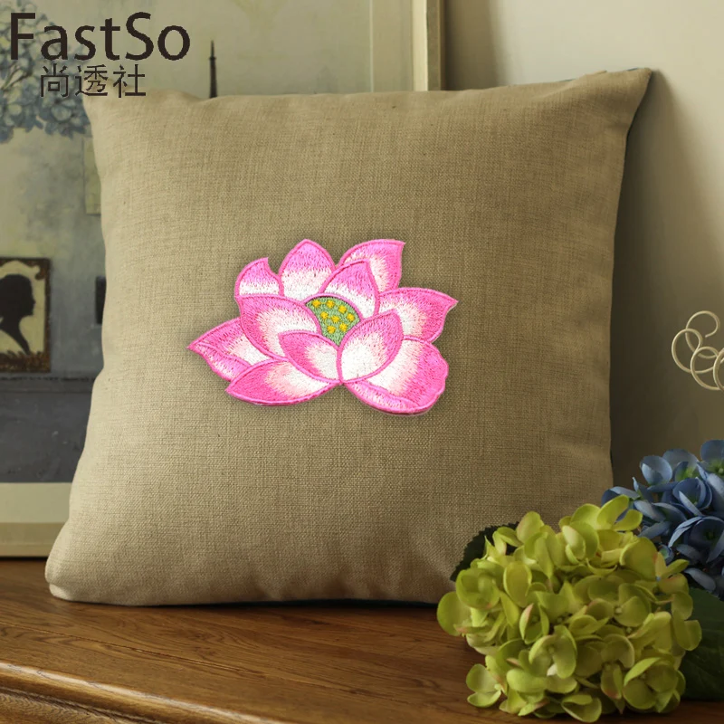 Китайские Красные железные нашивки с вышитыми цветами для одежды тканевые