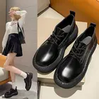 Женские туфли-оксфорды на плоской подошве, демисезонные, кожаные, черные, с перфорацией