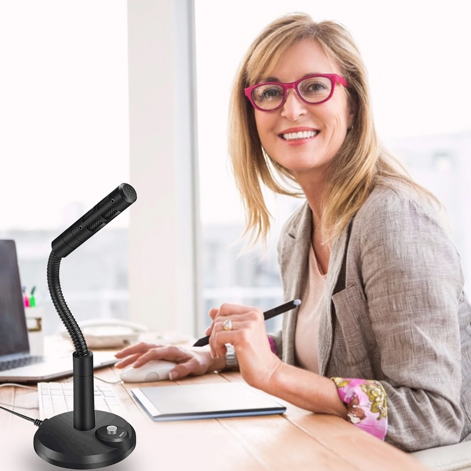 

Gooseneck Desktop USB Microphone Teaching School Office Work Conference for Recording Gaming Live Broadcast Streaming