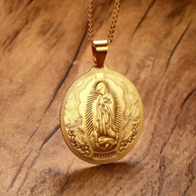 

New Classic Virgin Mary Miracle Medal Necklace Men's Necklace Fashion Creative Religious Amulet Ladies Necklace Jewelry