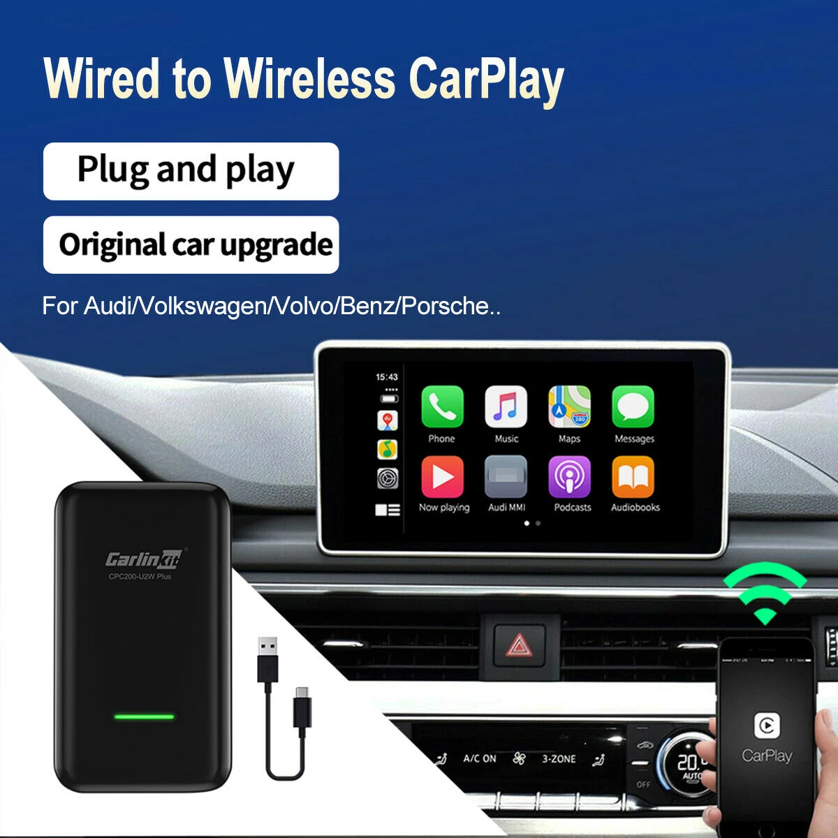 Подключи и работай беспроводной активатор CarPlay для VW Volvo Audi Porsche Benz Carplay USB-адаптер