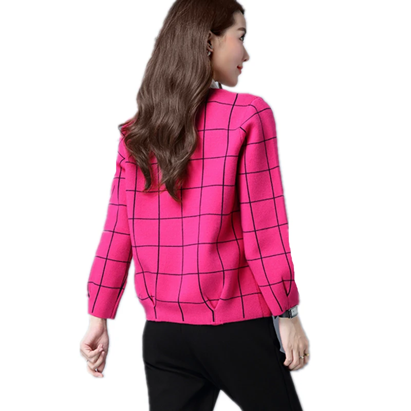

Fashion New 2020 Spring Autumn Slim Woman All-Match Round Neck Plaid Long Sleeve Large Size 7 Coloure Sweaters Cardigan TTT38