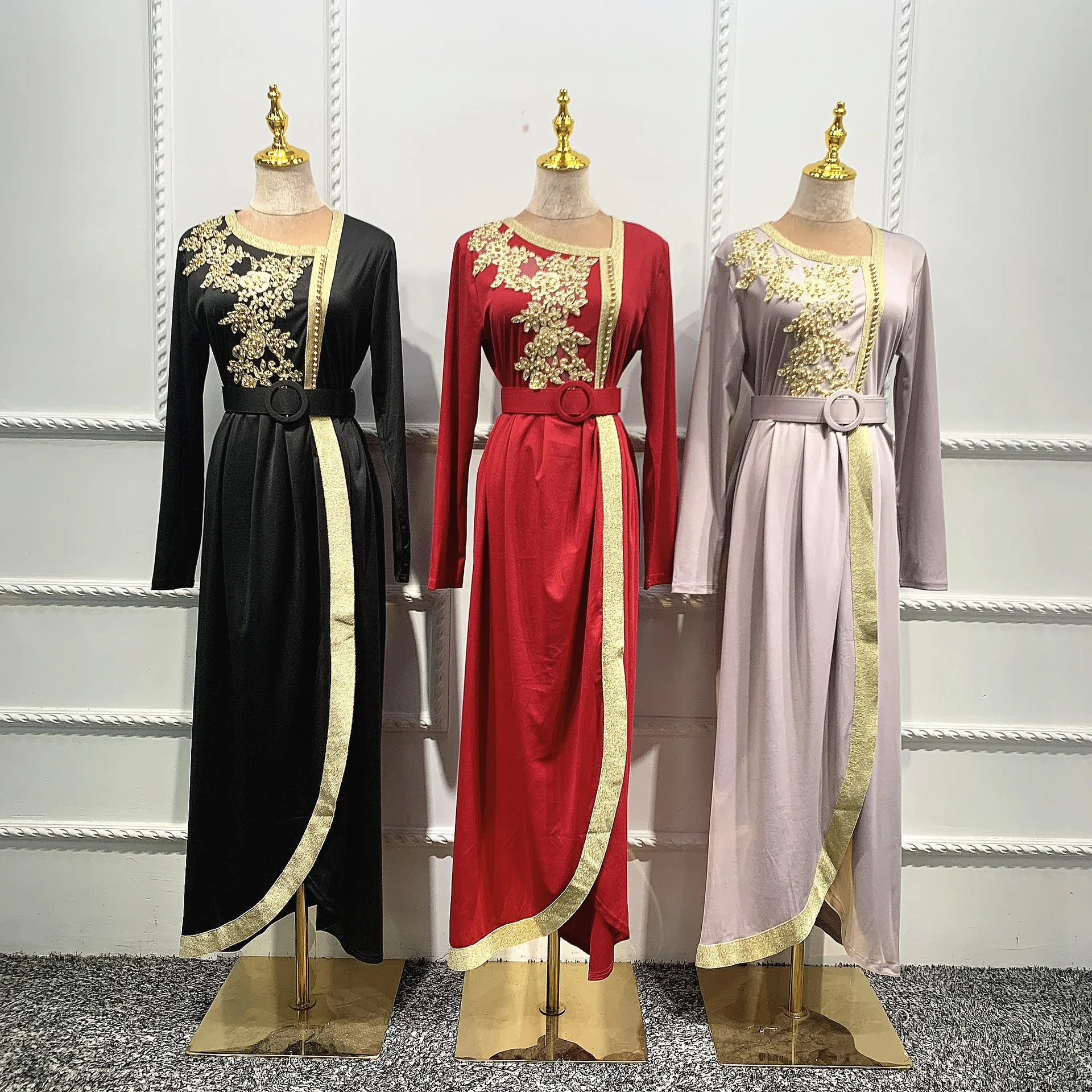 

Middle East Eid Ramadan Islamic Muslim Embroidery Abaya Belt Full Dress Vestidos Cardigan Kimono Vetement Long Robe Gowns Jubah