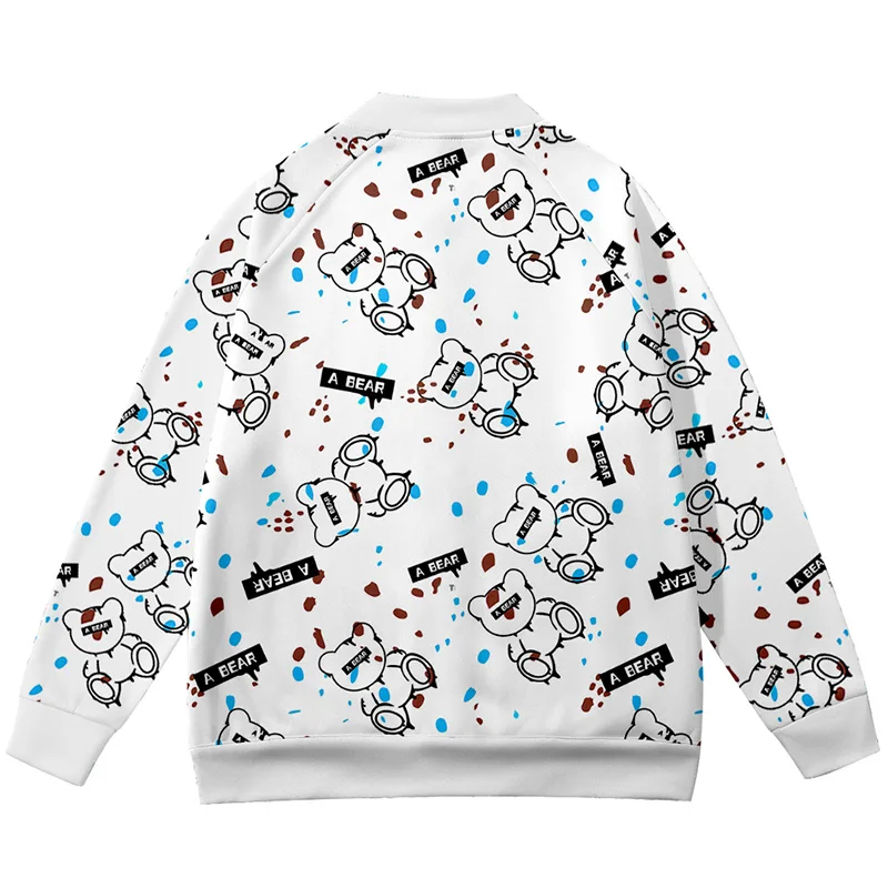 Новинка бейсбольная куртка черного и белого цвета с мультяшным медведем для