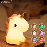 silicone unicorn night light 7 color touch sensor baby night lamp usb recharge remote control carton lights for christmas gift