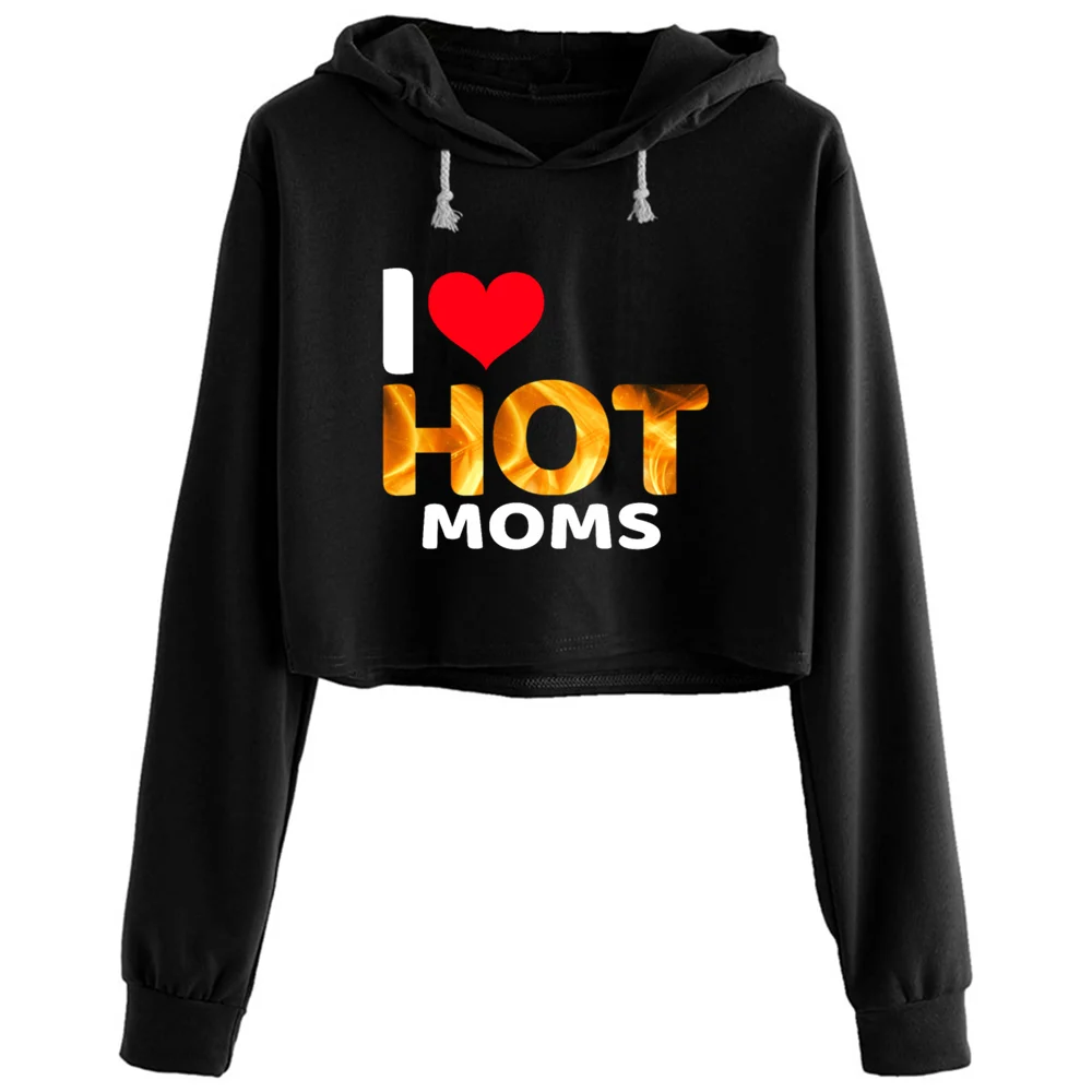 

I Heart Hot Moms Crop Hoodies Women Y2k Kawaii Goth Grunge Pullover For Girls