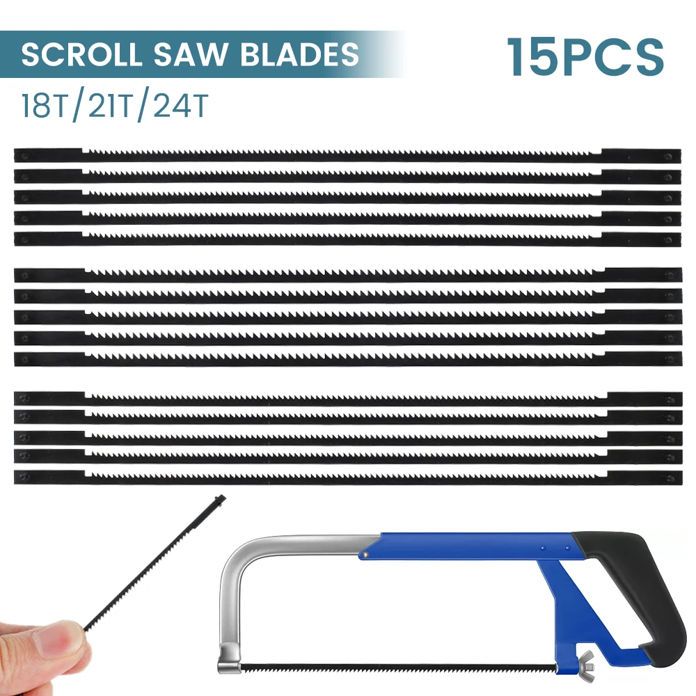 

15pcs Pinned Scroll Saw Blades Woodworking Power Tools Accessories for DIY Wood Plastic Cutting Carbon Steel Saw Blades 133mm