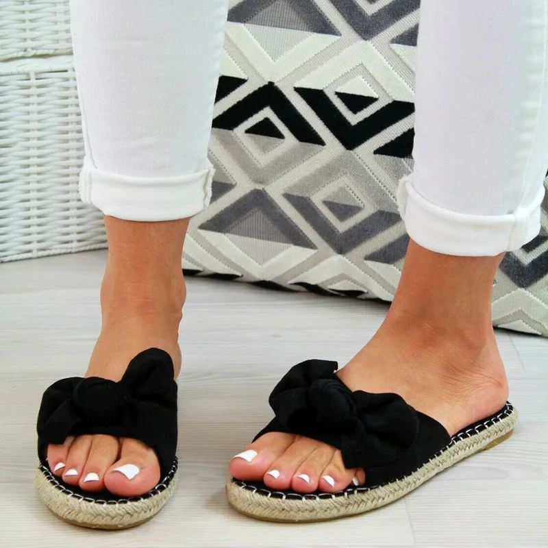 

LITTHINGFashion Slippers Women Shoes Casual Female Flat Bow Sandals Comfort Flats Slides Cross Summer 2021 Beach Ladies Slippers