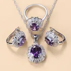 Наборы свадебных украшений из стерлингового серебра 925 пробы с фиолетовым натуральным камнем клипсы с кристаллами и колье, свадебные аксессуары