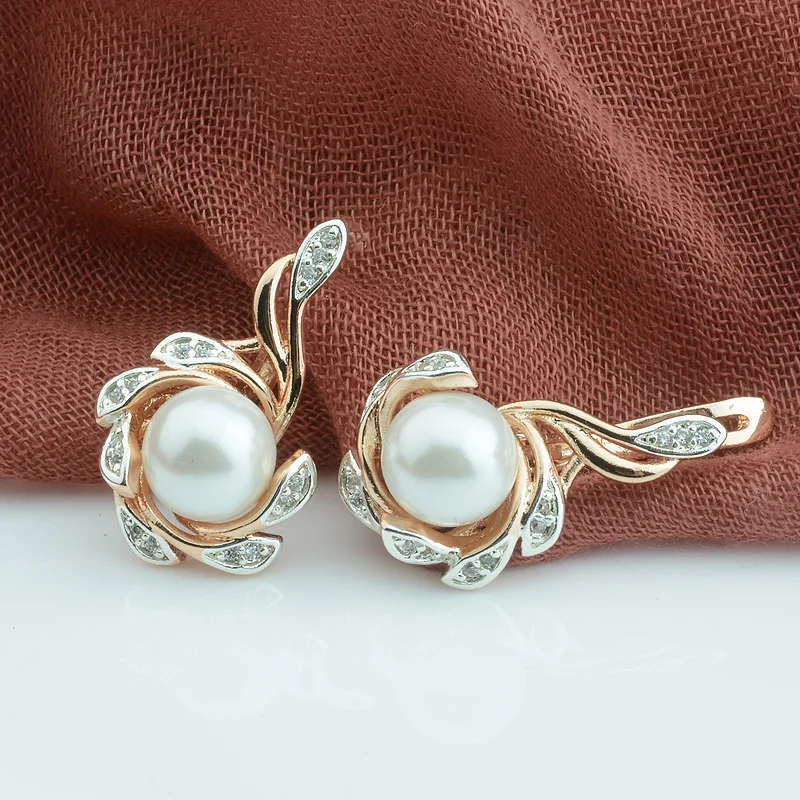 Женские серьги-подвески с искусственным жемчугом FJ Розовые ювелирные изделия