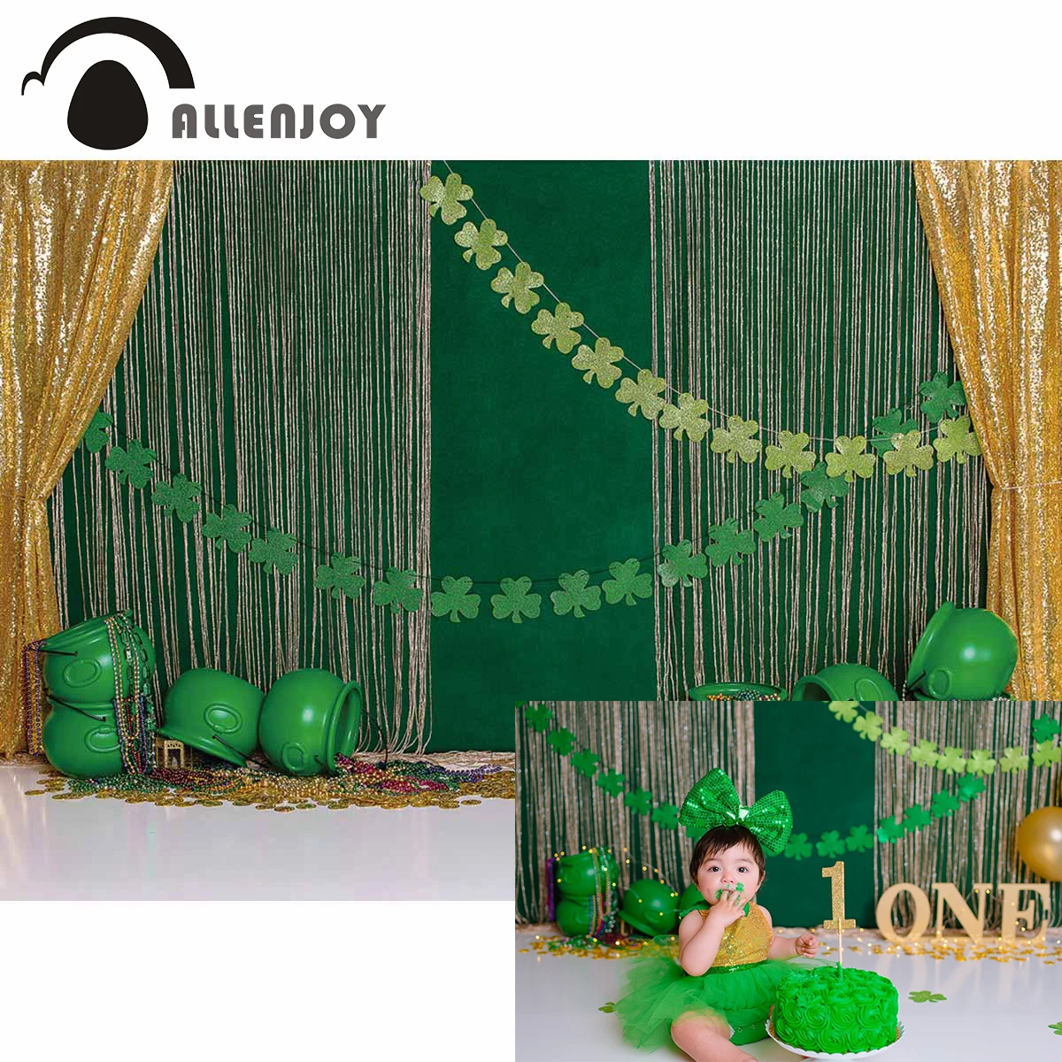 

Allenjoy День Святого Патрика Smash торт фон для фотосъемки зеленый фото новорожденных студийный фон для детской фотосессии на день рождения