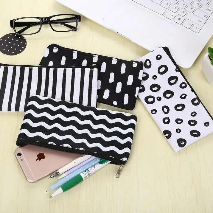 1 шт./лот классическая черная и белая сумка-карандаш из ткани Оксфорд на молнии