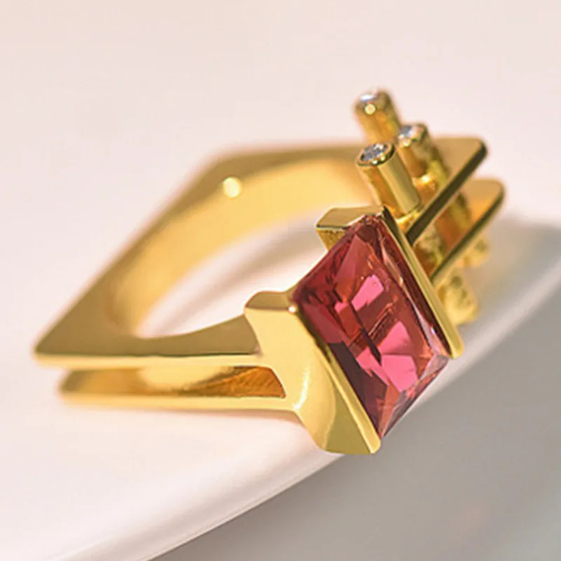 

Popular Modern Building Ring Gear Cute Red Crystal Zircon Yellow Rings for Women Engagement Wedding Men Ring