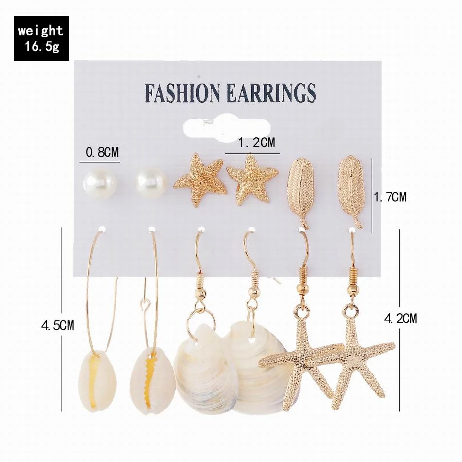 Женские серьги-подвески в виде раковины Boho золотистого цвета с большими