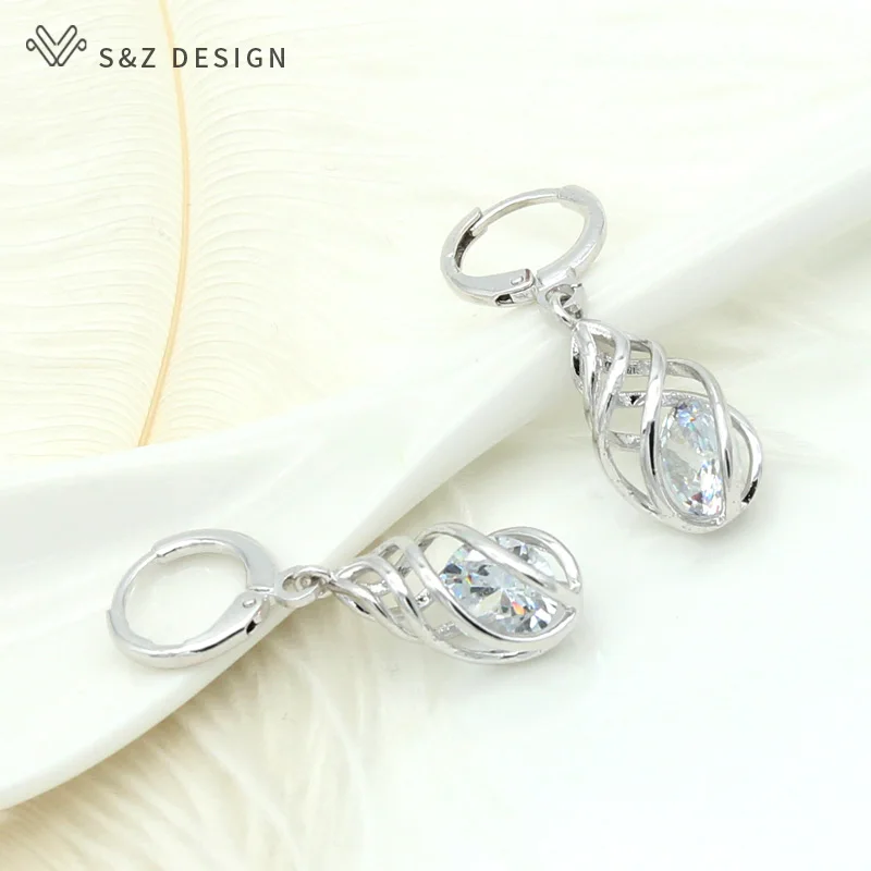S & Z 2019 Новая мода спиральная пустая капля висячие серьги с кубическим цирконием