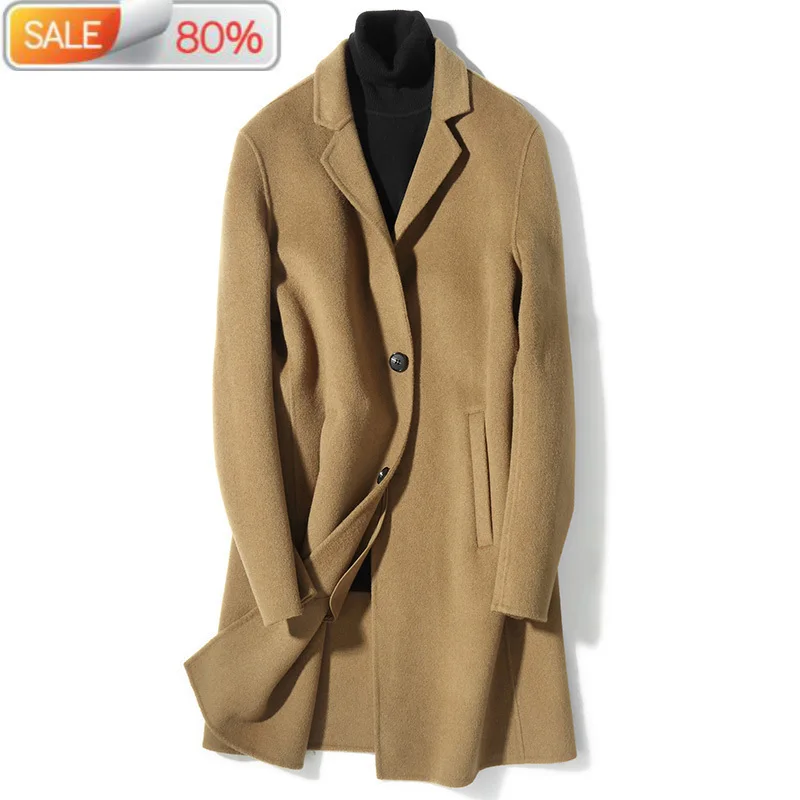 Новинка 2020 мужское шерстяное пальто двусторонняя шерстяная длинная куртка