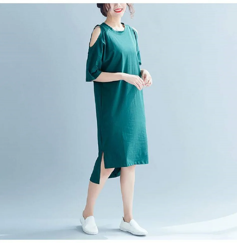 

Summer Dress Ladies 2019 Extra Big Size Women's 300 kg Machine Women's Shirt Foreign style cover belly dress word shoulder dress