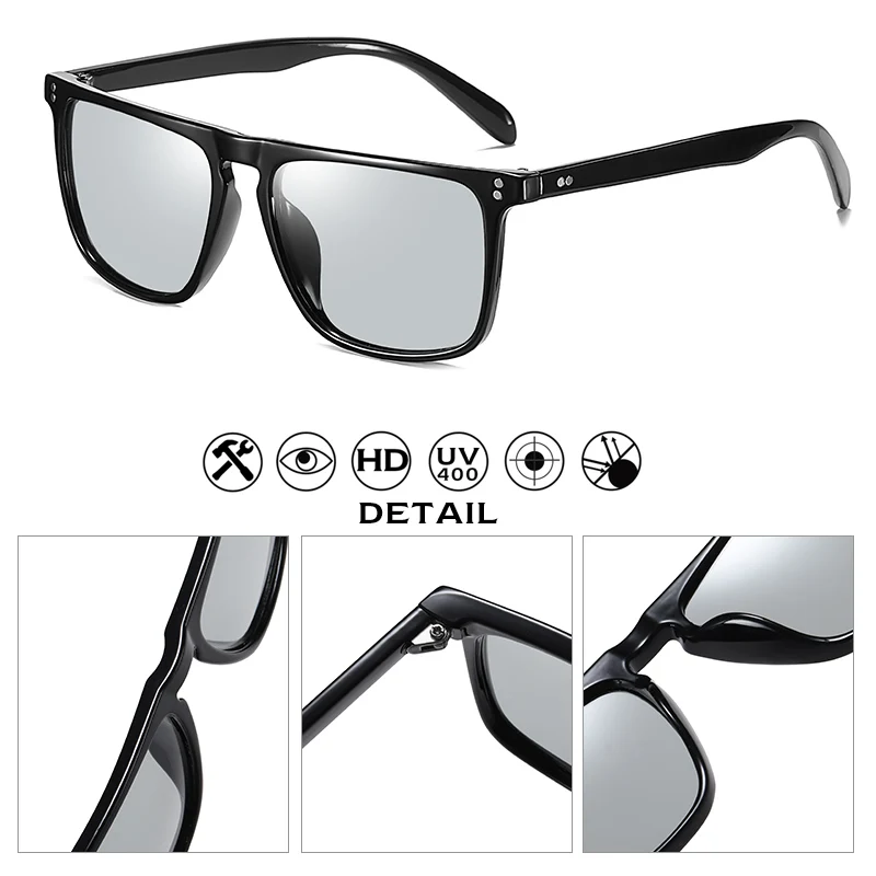 Brand Designer Rivet Square Photochromic Polarized Sunglasses Tony Stark Men Unisex Retro Sun Glasses Women gafas de sol hombre