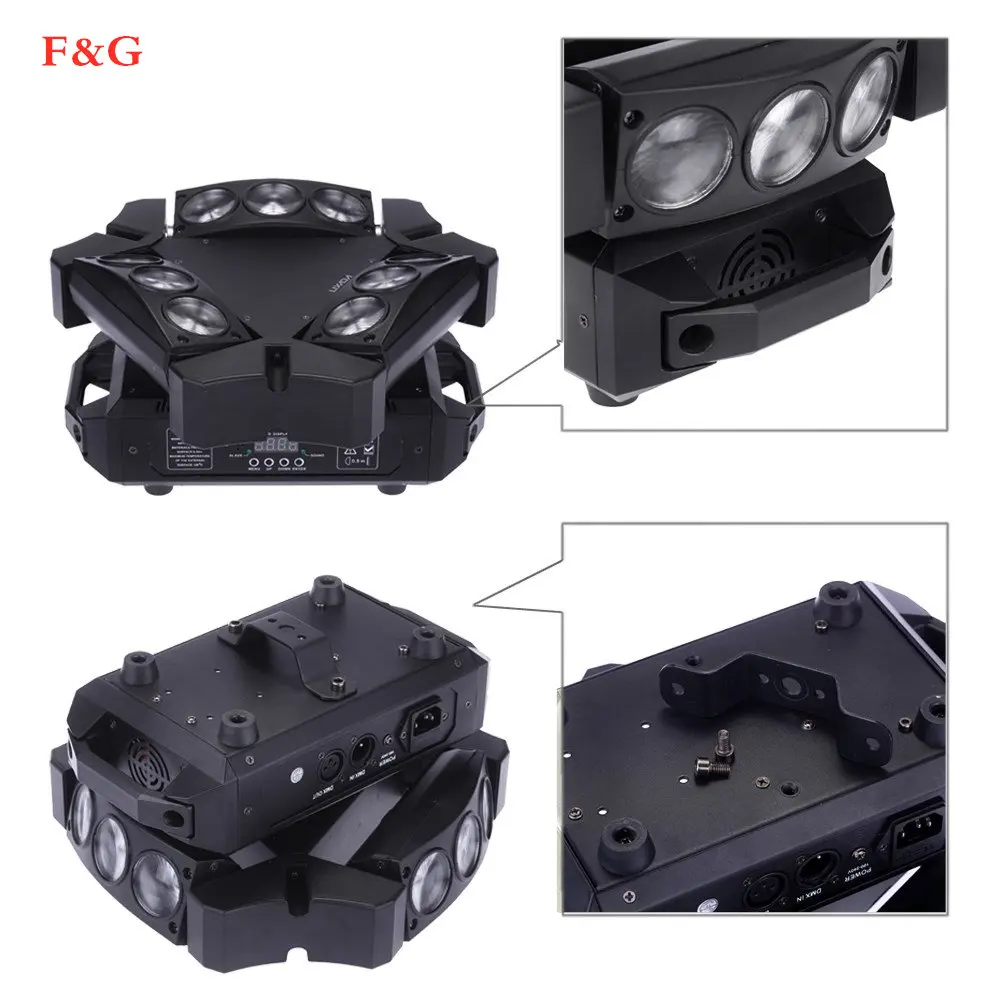 Светодиодный мини прожектор Nieuwe Collectie 9x10 Вт светодиодный паук RGBW 16/48CH DMX Podium Verlichting