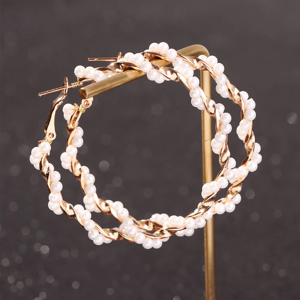 Серьги-кольца женские в стиле панк с искусственным жемчугом | Украшения и