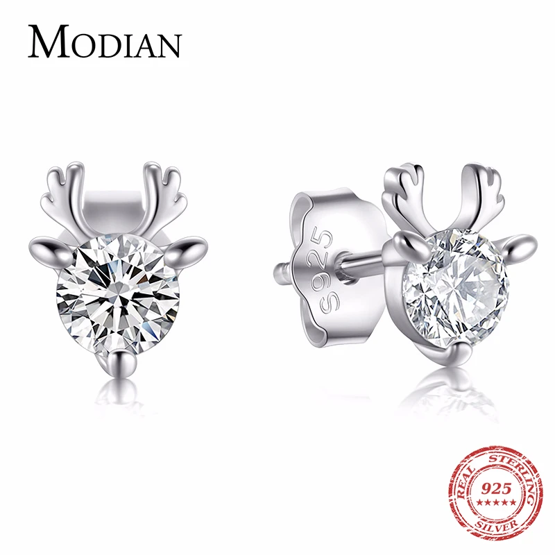 

Modian Authentic 925 Sterling Silver Milu deer Stud Earrings Animal Fashion Jewelry For Women Trendy Reindeer Earring Gift