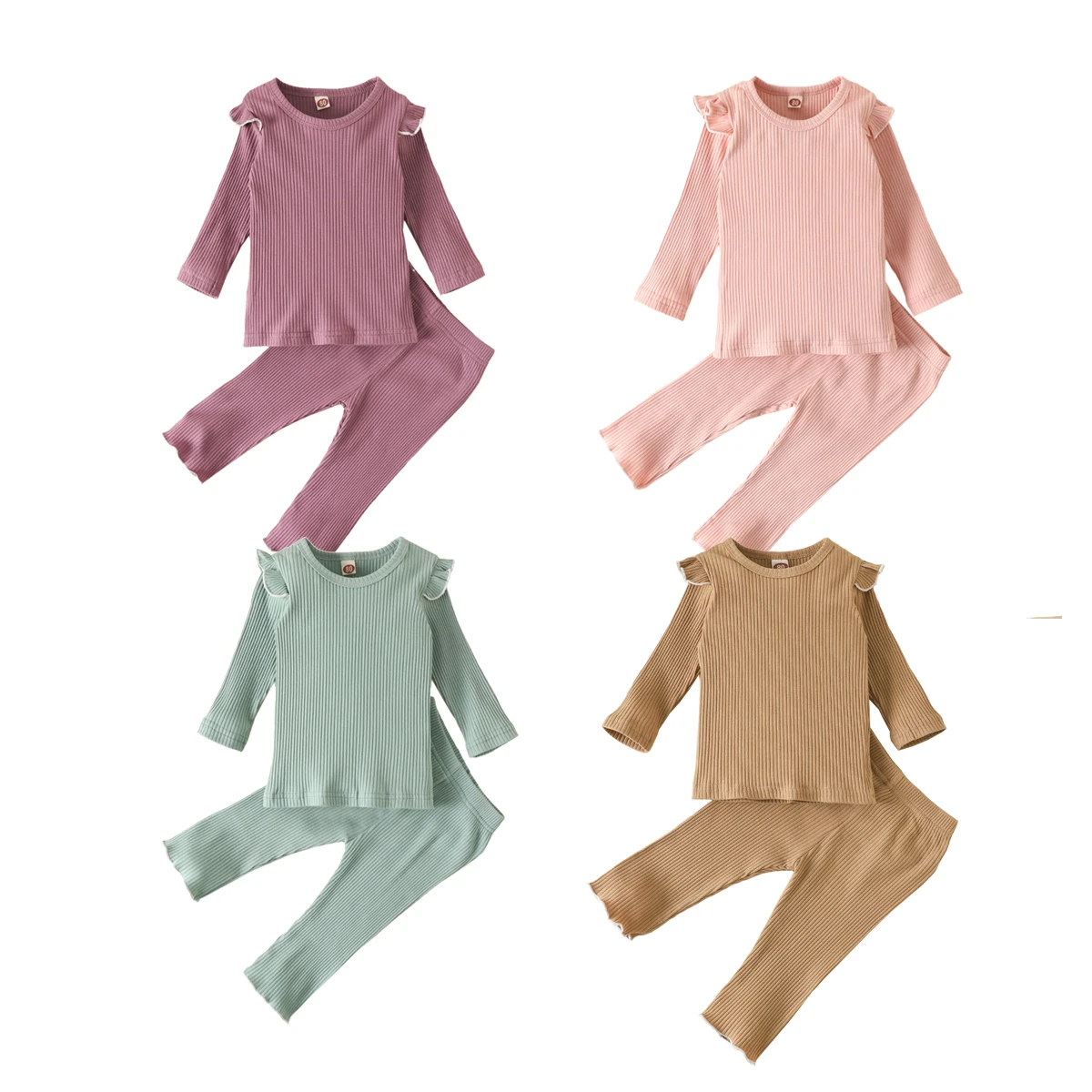 

2021 Infant Toddler Baby Boys Girl 6M-4T Clothes Long Sleeve Cotton Knit Top Pants 2Pcs Autumn Clothes Set