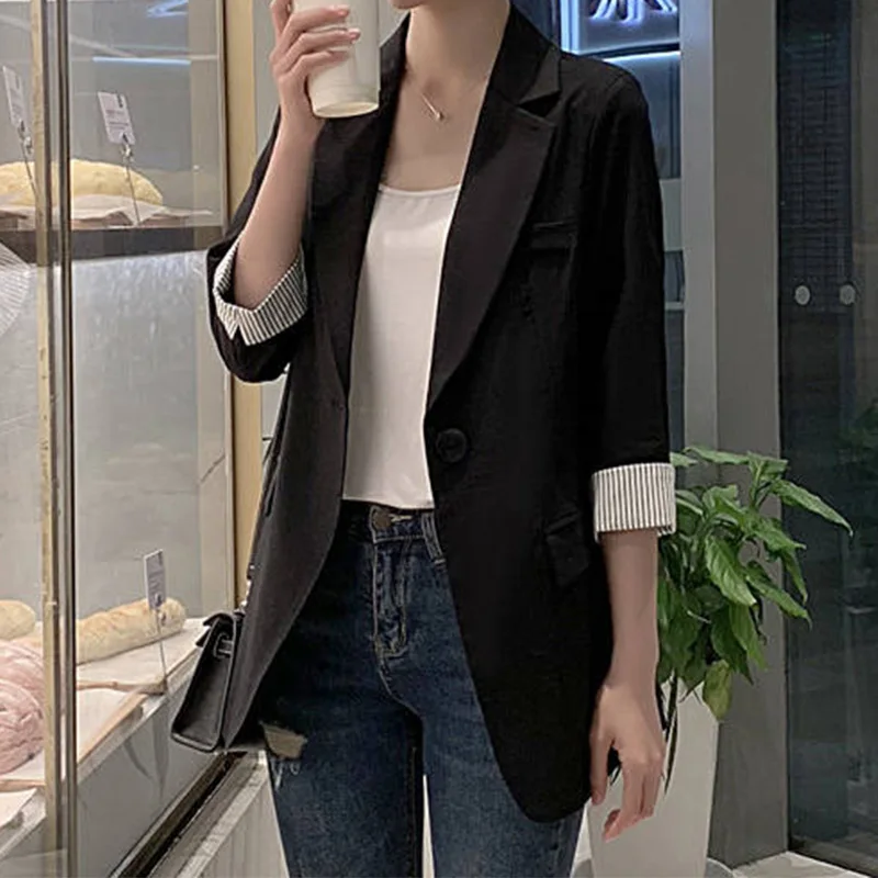 Женский однотонный длинный пиджак свободный офисный с плиссированным рукавом маленький на одной пуговице
