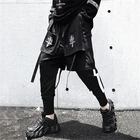 Брюки-шаровары мужские, черные, с вышивкой лентами, с имитацией двух частей, для бега, уличная одежда, танцевальные брюки, 2020