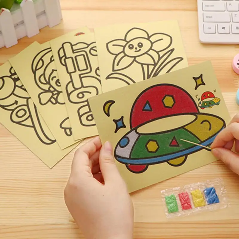 

Детская цветная Песочная живопись «сделай сам», творческие игрушки для рисования, Песочная бумага для обучения искусству, обучающие игрушк...