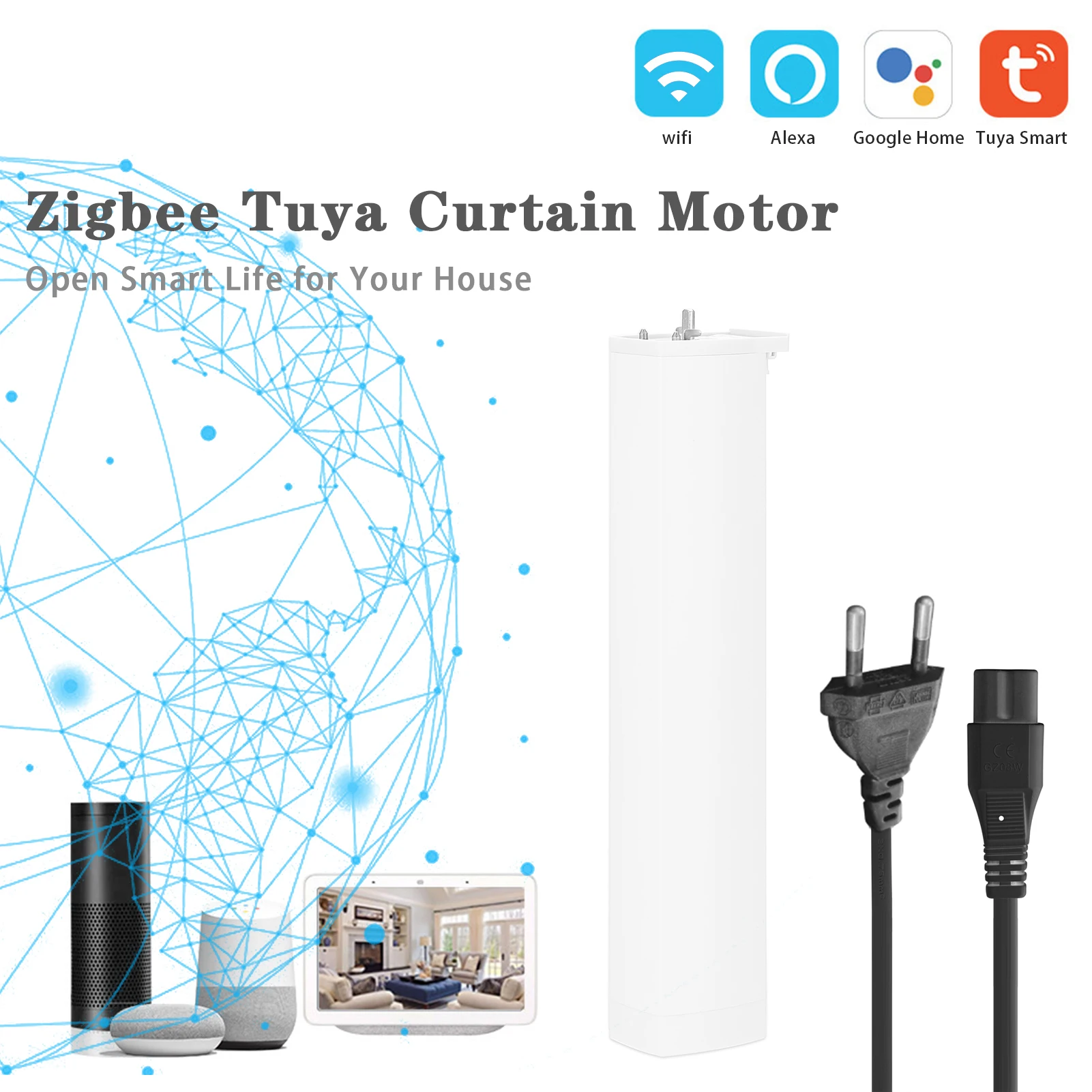 

Tuya WIFI Curtain Motor Intelligent Ultra Quiet Electric Wireless Remote Control Voice Control Compatible with Alexa Google Home