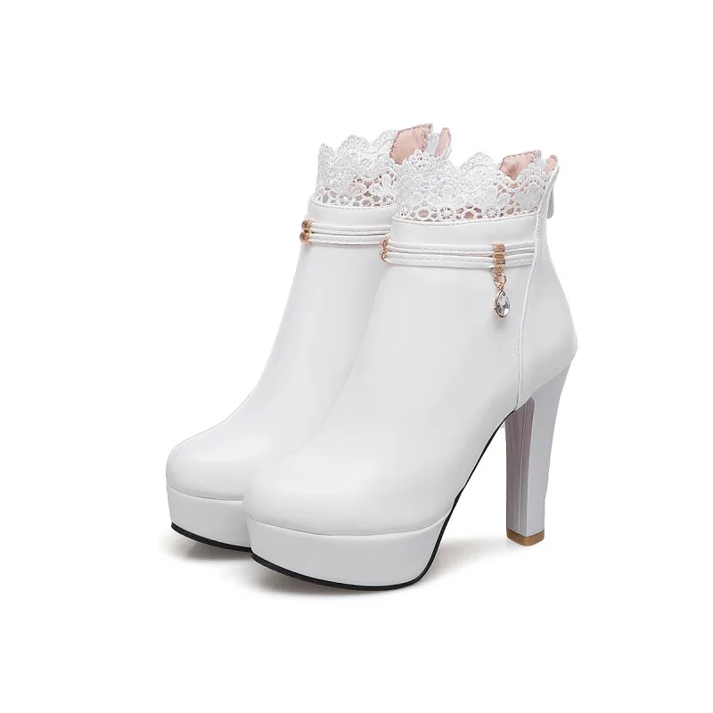 Ботинки женские ботильоны для женщин ботинки на шнуровке с жемчужной подвеской и
