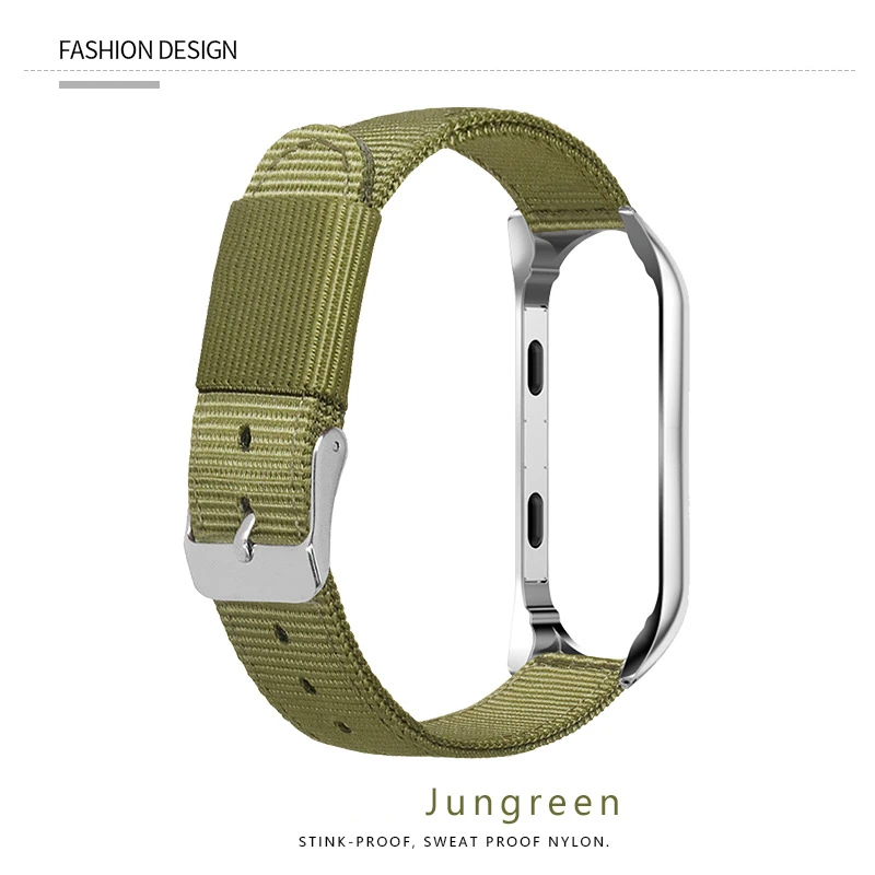Green Silver frame Mi Группа 4 класса люкс нейлон Ультратонкий Металл браслет ремешок Ремешок для наручных часов для Xiaomi mi band 3/4 Спортивная парусиновая красочные полосы - Цвет: Green Silver frame
