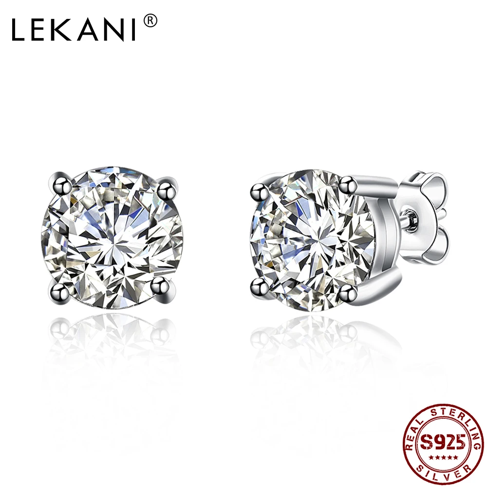 

LEKANI 925 Sterling Silver Stud Earrings Simple Small Cubic Zirconia Woman Earrings Fashion Jewelry to Send Friends Gifts