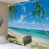 beach boat coconut tree watercolor painting style wall hanging living room bedroom dormitory decoration cloth