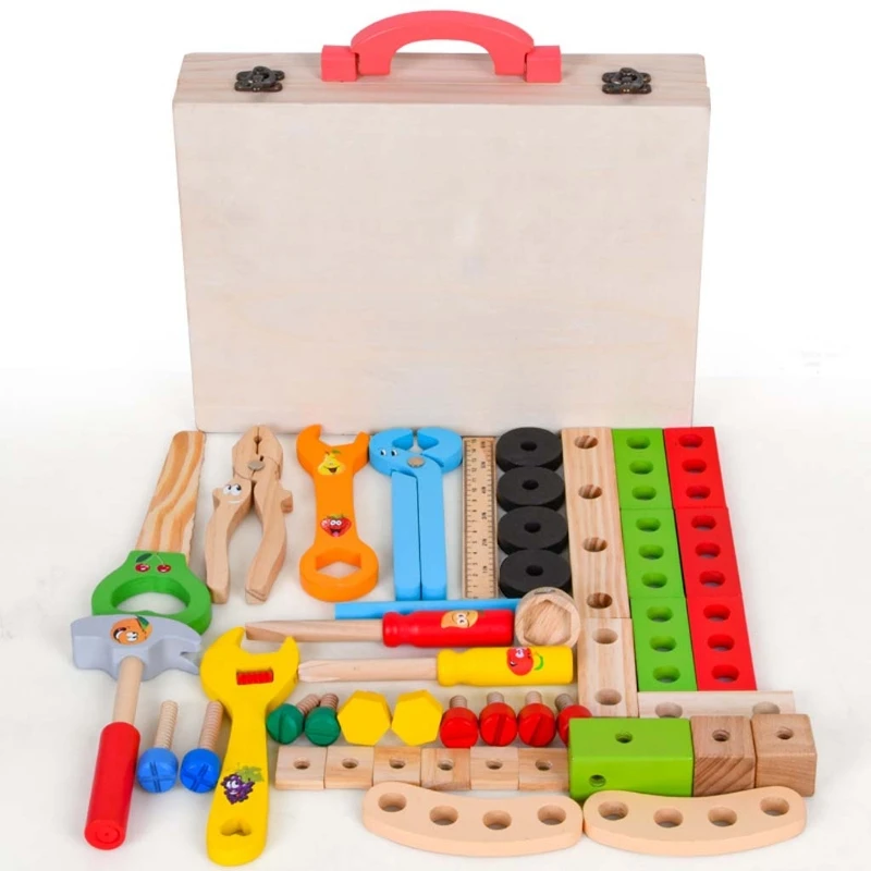 

Children Wooden Toolbox Kit Simulation DIY Repair Tool Set Boys Play House Enlightenment Interactive Game Toy Kids Gift