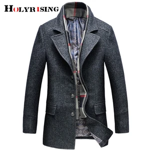 Мужское шерстяное пальто, повседневные плотные теплые куртки на одной пуговице, мужская верхняя одежда, однотонные кофейные, серые