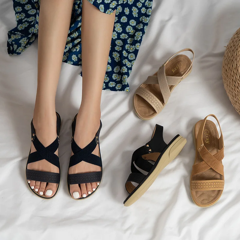 

Summer Women's Shoes Solid Color Women's Retro Women's Beach Sandals RoundToe Slope Comfortable Lightweight Sandals Casual Shoes
