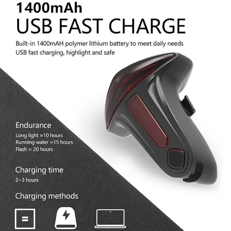 

T-Type Smart Bicycle Tail Light USB Rechargeable Cycling Safety Warning Rear Lamp LED Bike Brake Sensing Taillight