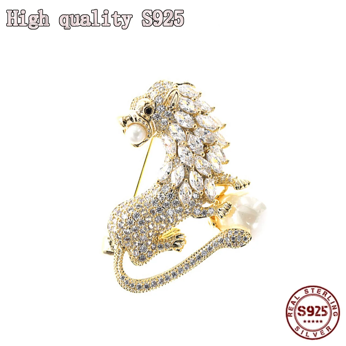 Брошь Лев высококачественная изысканная брошь с жемчугом Очаровательная