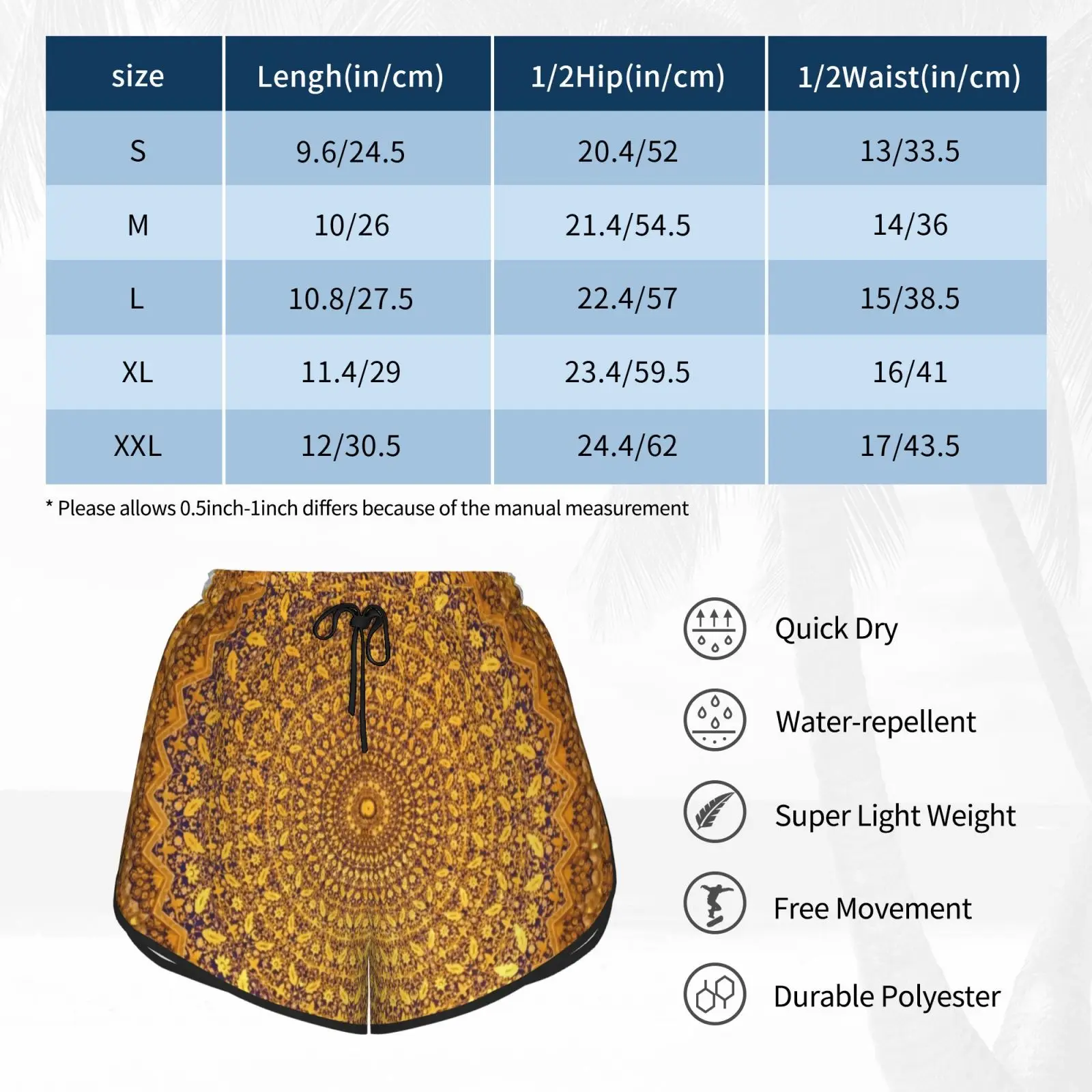 

Golden Mandala Swim Shorts Women Beach Shorts Mandala Golden Folklore Meditation Tribal Silk Road Medieval Pattern